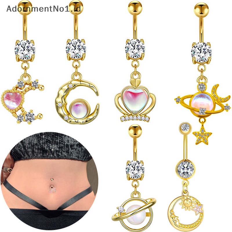 [AdornmentNo1] Stainless Steel bintang bulan liontin cincin kancing perut wanita tubuh perut perhiasan aksesries