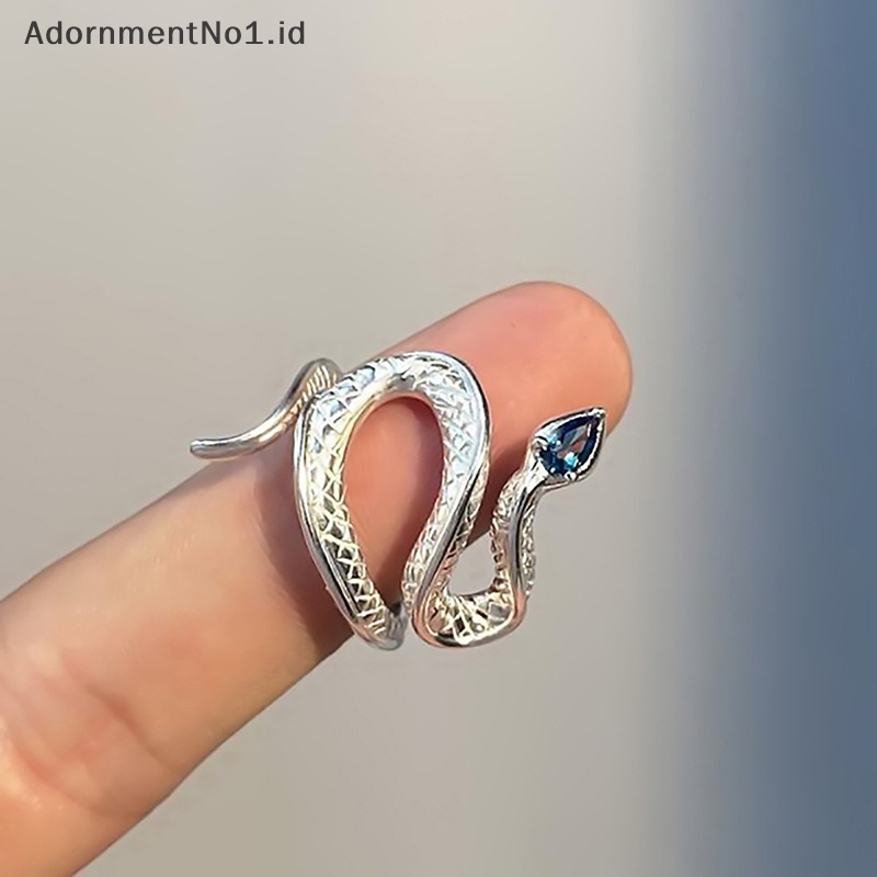 [AdornmentNo1] Gothic berlian imitasi terbuka ular cincin Adjustable hewan cincin reptil untuk pria wanita Fashion Punk cowok cewek hadiah perhiasan ulang tahun