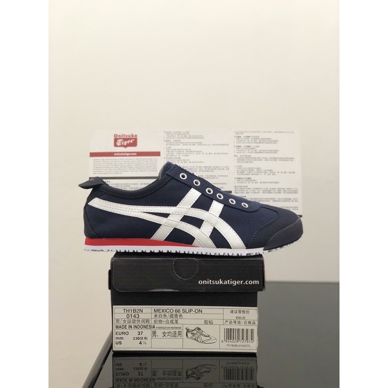 Sepatu Onitsuka Tiger Slip On Navy White Red Free Paperbag