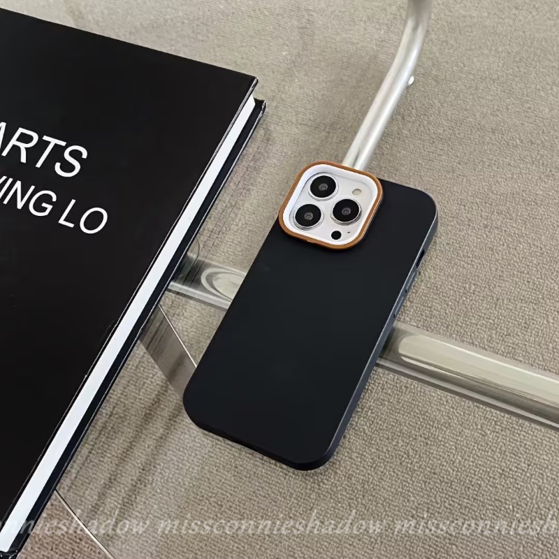 Casing Ponsel Warna Macaron Sederhana Kompatibel Untuk IPhone XR X13 14 11 12 Pro MAX 7Plus 8Plus XS Max7 8 Plus Nuansa Kulit Mewah Bingkai Lensa Metal Warna Solid Anti Jatuh Hard Cover