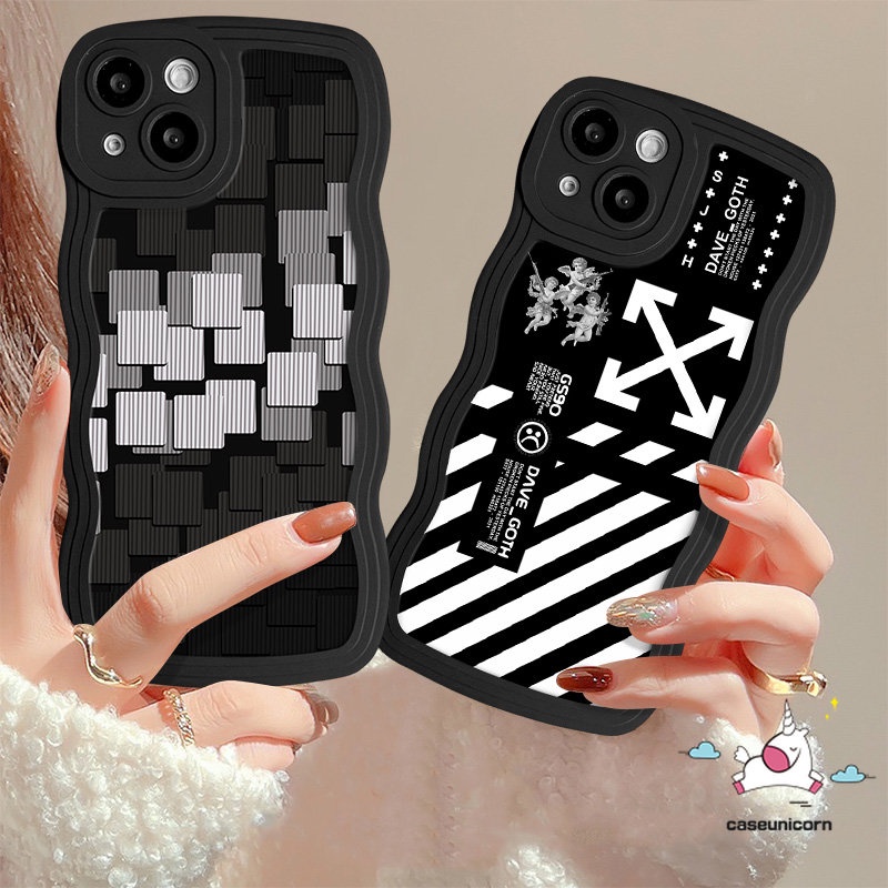 Wavy Edge Soft Case For Redmi 12C 10C 9A 9C 9 10 A2 A1 A2+ 9T A1+ 10A Note 11 8 10 9 Pro 11s 9s 10s Mi 11T Pro POCO X3 M3 NFC Pro Trendy Brand O.F.F-White Art Mosaic lattice Cover