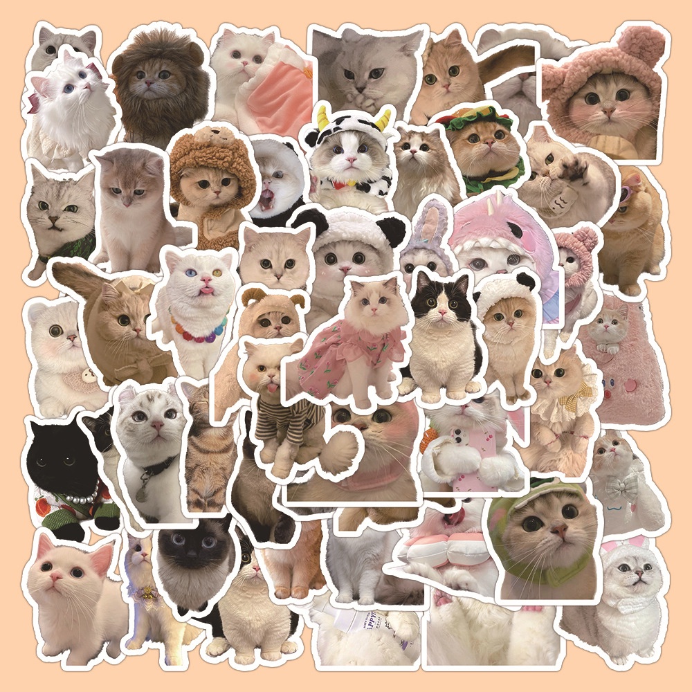 60pc Stiker Anjing Kucing Lucu Kucing Realistis Ins Gaya Korea Casing Ponsel Tablet Sticker