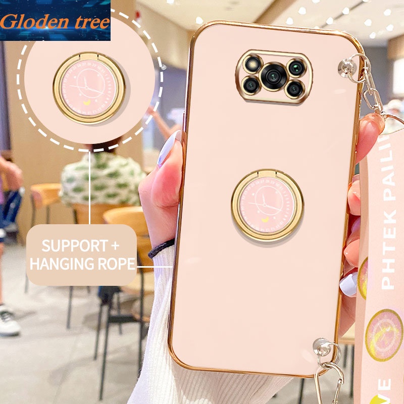 Gloden tree Phone Case Untuk Xiaomi POCO X3 Pro POCO X3 NFC Original Casing Dengan Watch Standand Lanyard