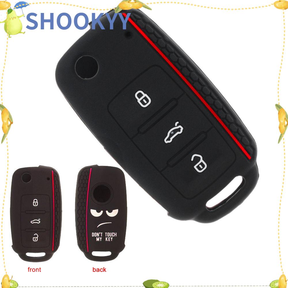 CHOOKYY Case Kunci Mobil Bahan Silikon Pelindung Shell Hitam Untuk VW Golf Polo