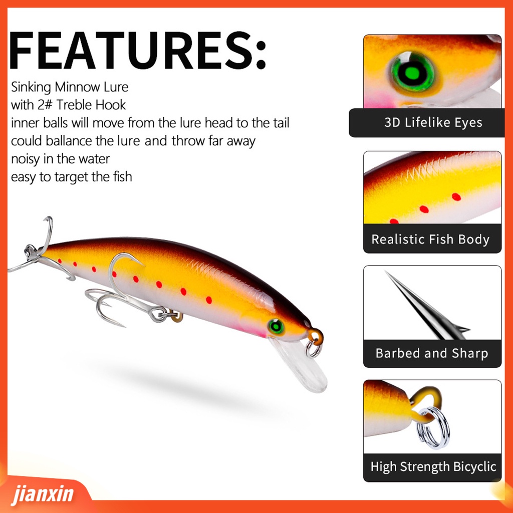 (In Stock) 13cm /41g Umpan Keras Plastik Tenggelam Umpan Ikan Kecil Ringan Dengan Bola Dalam Peralatan Memancing