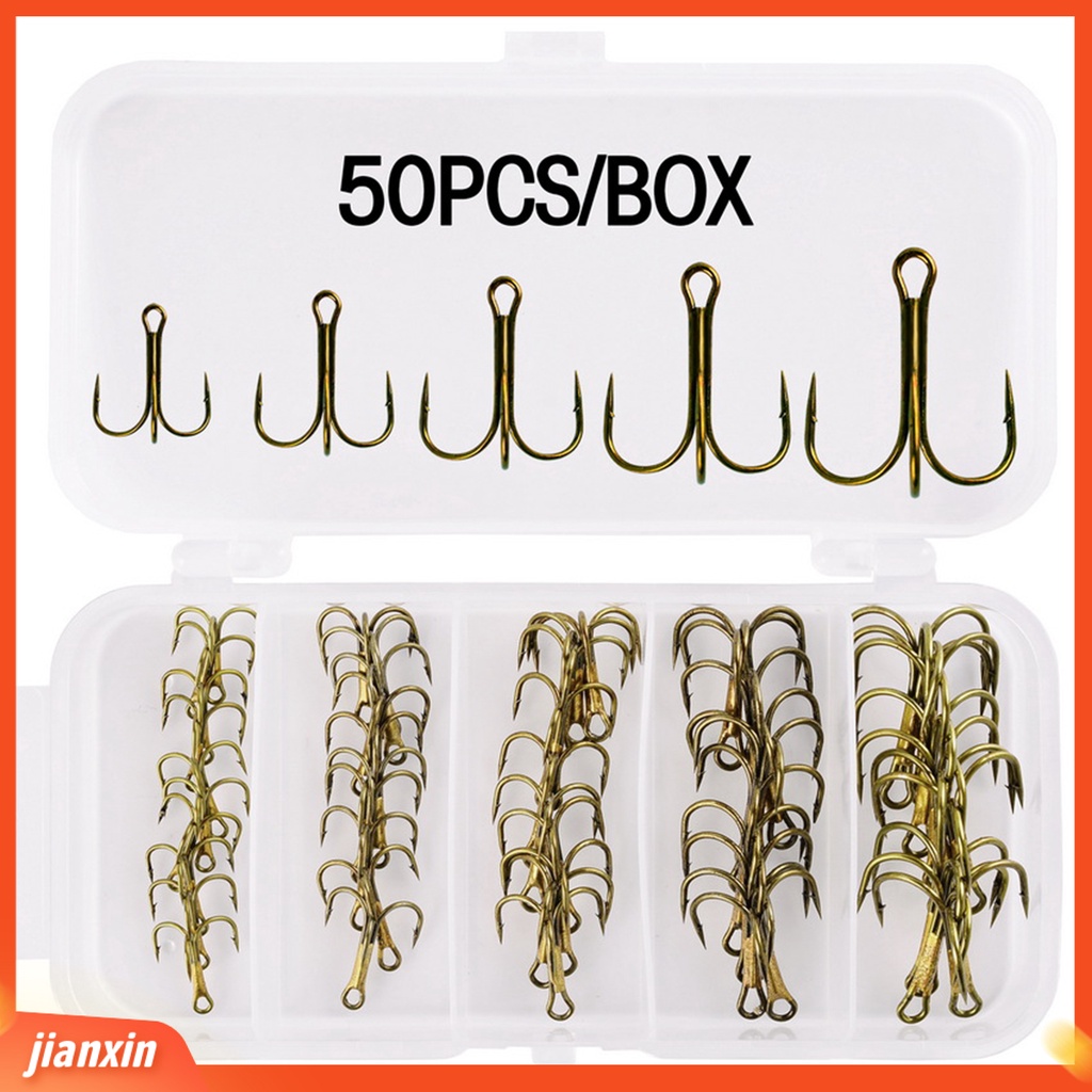 (In Stock) 50Pcs Portabel Tajam Anti-Korosi Barb Treble Hook Ikan Memancing Aksesori