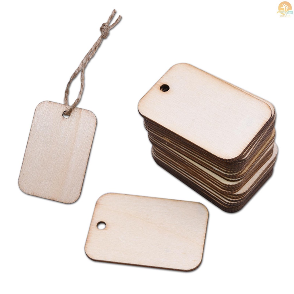 In Stock 50PCS Unfinished Wood Pieces Bentuk Persegi Panjang Potongan Kayu Dengan Lubang Dan Untuk DIY Hadiah Tag Pernikahan Pesta Dekorasi Gantung Label Kerajinan Dekorasi Proyek Lukisan Patri