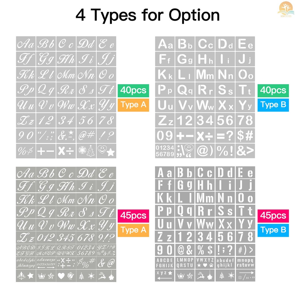 In Stock 40PCS Stensil Huruf Dan Angka Template Reusable Washable Alphabet Stencils Ramah Lingkungan PET Art Craft Template Untuk Lukisan Di Dinding Kain Scrapbooking Kayu Do