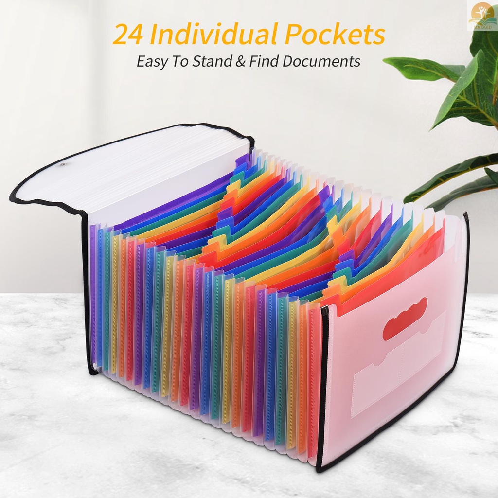 In Stock Accordian File Folder Organizer 24saku Memperluas Tas File Dengan Penutup Ukuran Surat A4 Document Organizer Warna Pelangi Untuk Rumah Kantor Sekolah