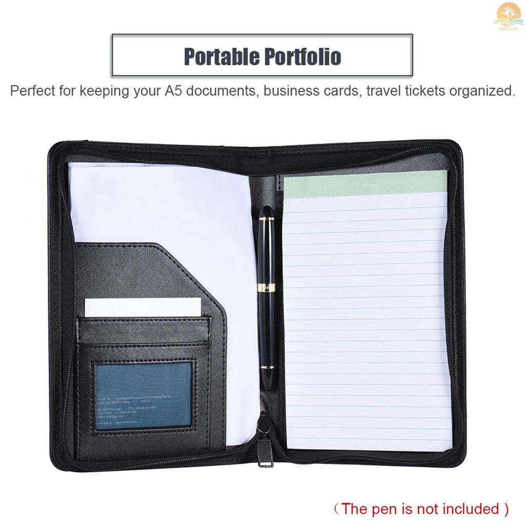 In Stock Portable Business Portfolio Padfolio Folder Dokumen Case Organizer Bahan Kulit PU Dengan Holder Kartu Nama Memo Note Pad