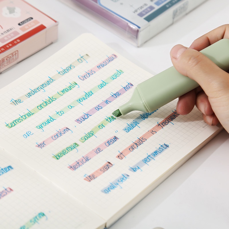 4pcs Stabilo Warna Pastel Kotak Dengan Serat Siswa Flash Halus Soft Chisel Nib Marker Pen