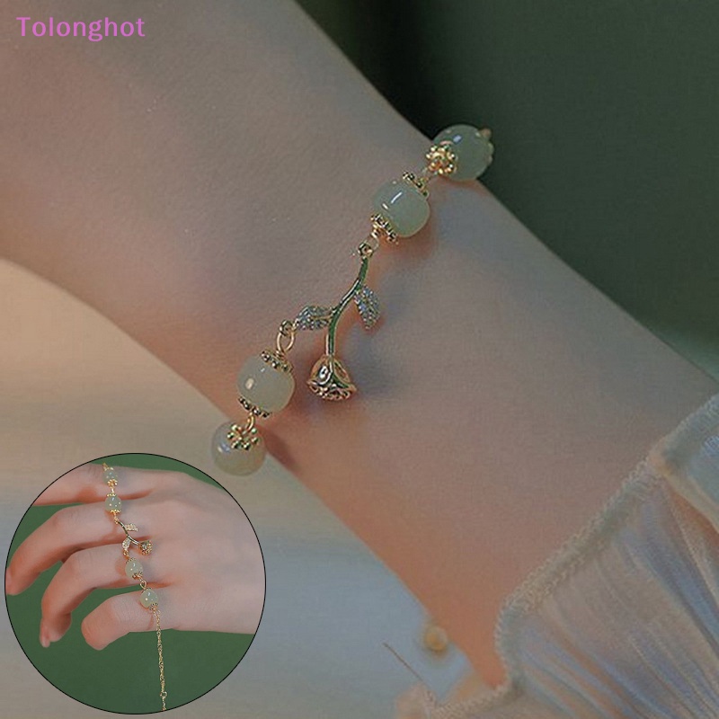 Tolonghot&gt; Korea Cahaya Gelang Bunga Tulip Untuk Wanita Zirkon Mengkilap Opal Mutiara Manik-Manik Mawar Adjustable Pesona Gelang Perhiasan Trendi well