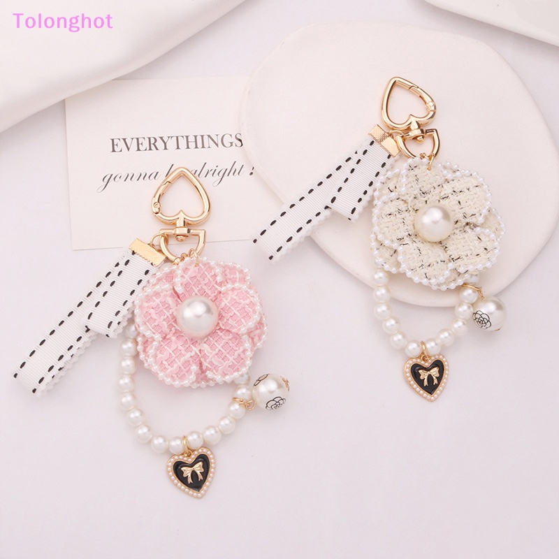 Tolonghot&gt; Kain Warna Mutiara Camellia Hati Liontin Gantungan Kunci Untuk Wanita Cahaya Fashion Perhiasan Headphone Case Tas Ch Dekorasi well