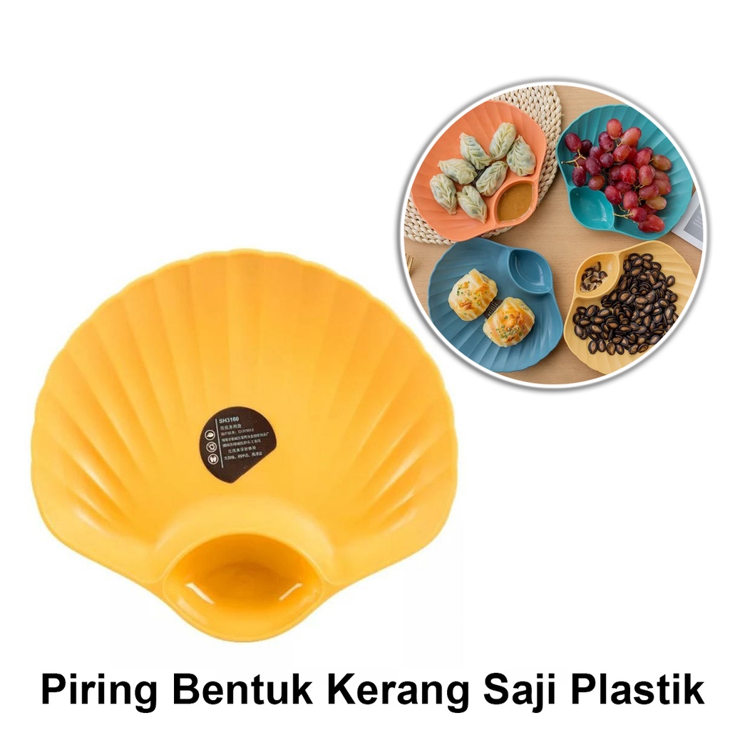 YGS -J112- Piring Plastik Wadah Tempat Saji Model Kerang - Piring Saji Dengan Tempat Saus dan Kecap - Piring Makan Plastik