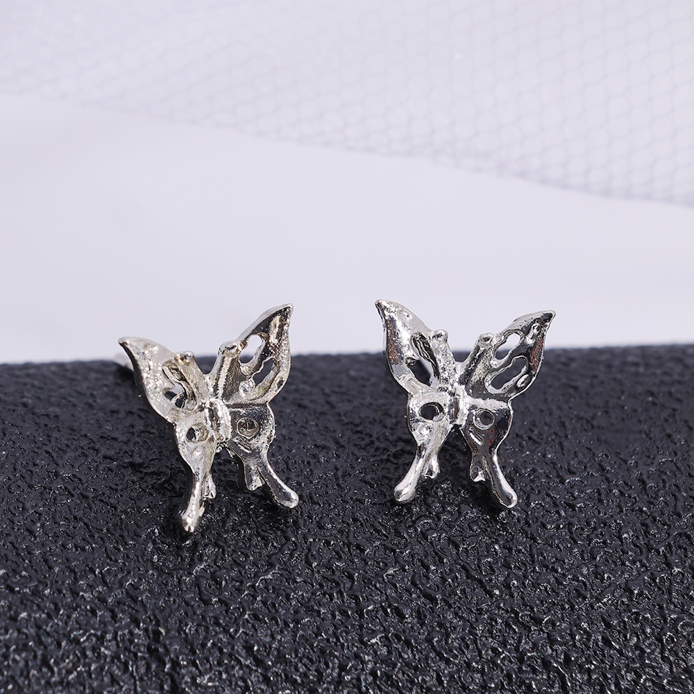 6pcs /Set Fashion Alloy Untuk Wanita INS Gaya Pesta Tindik Untuk Telinga Punk Y2K Berlian Imitasi Elegan Hati Liontin Anting Aksesoris Perhiasan Warna Silver Butterfly Stud Earrings