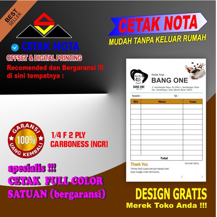 

✨BISA COD✨ -NOTA CUSTOM FULL COLOR 4 buku 1/4F 2 ply