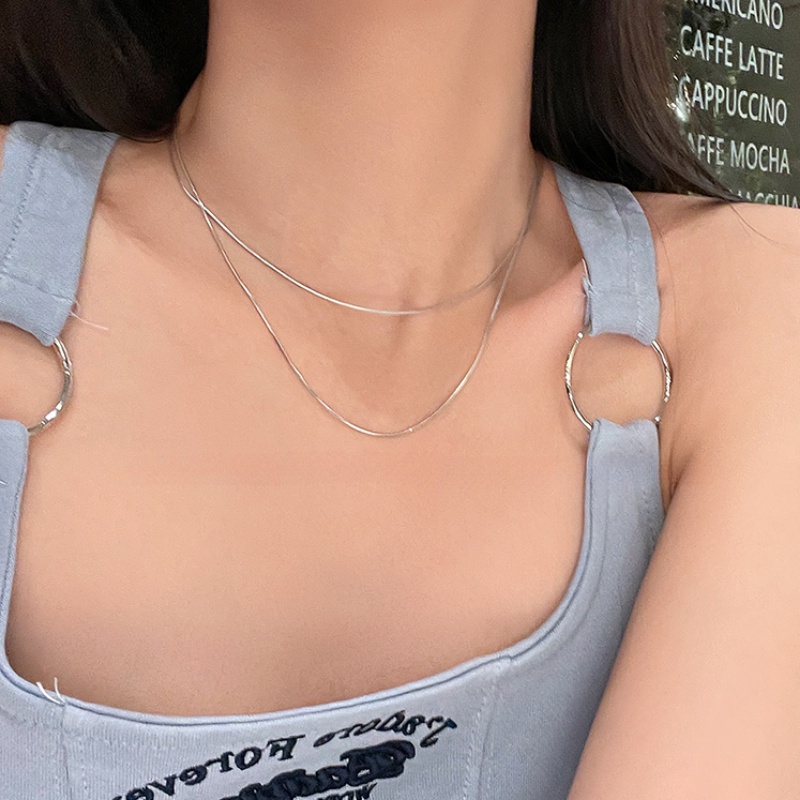 We Flower Minimalis s925 Perak Double Layer Rantai Ular Choker Kalung Untuk Wanita Pria Pakaian Sehari-Hari Kasual Perhiasan Aksesoris