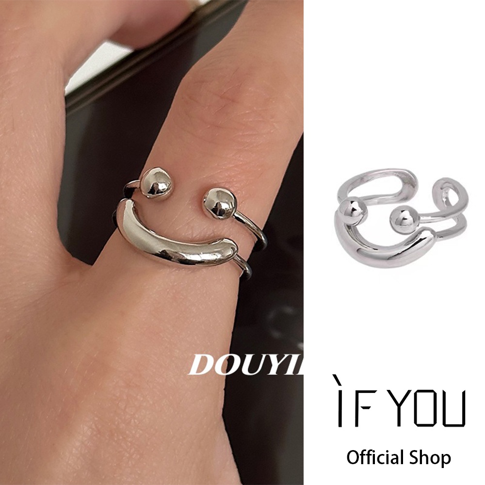 Ifyou Fashion Smile Cincin Untuk Wanita Perak Logam Rings Perhiasan Aksesoris