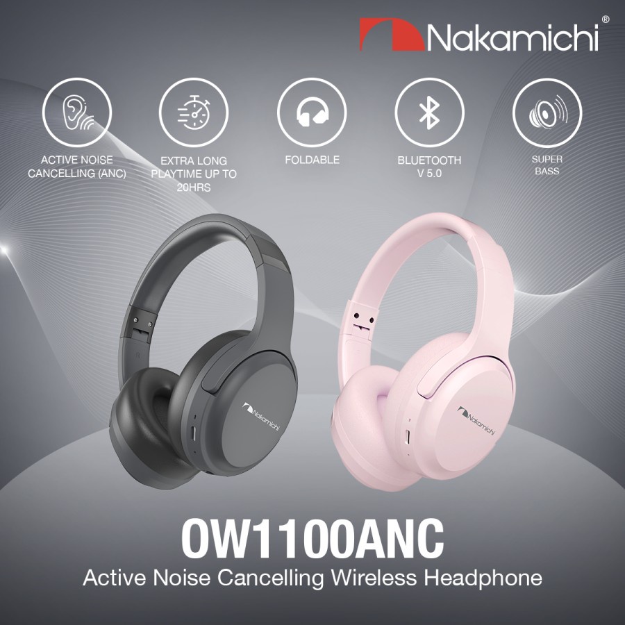 NAKAMICHI Headphone Bluetooth Wireless V5.0 OW1100ANC Headset Active Noise Cancelling Foldable