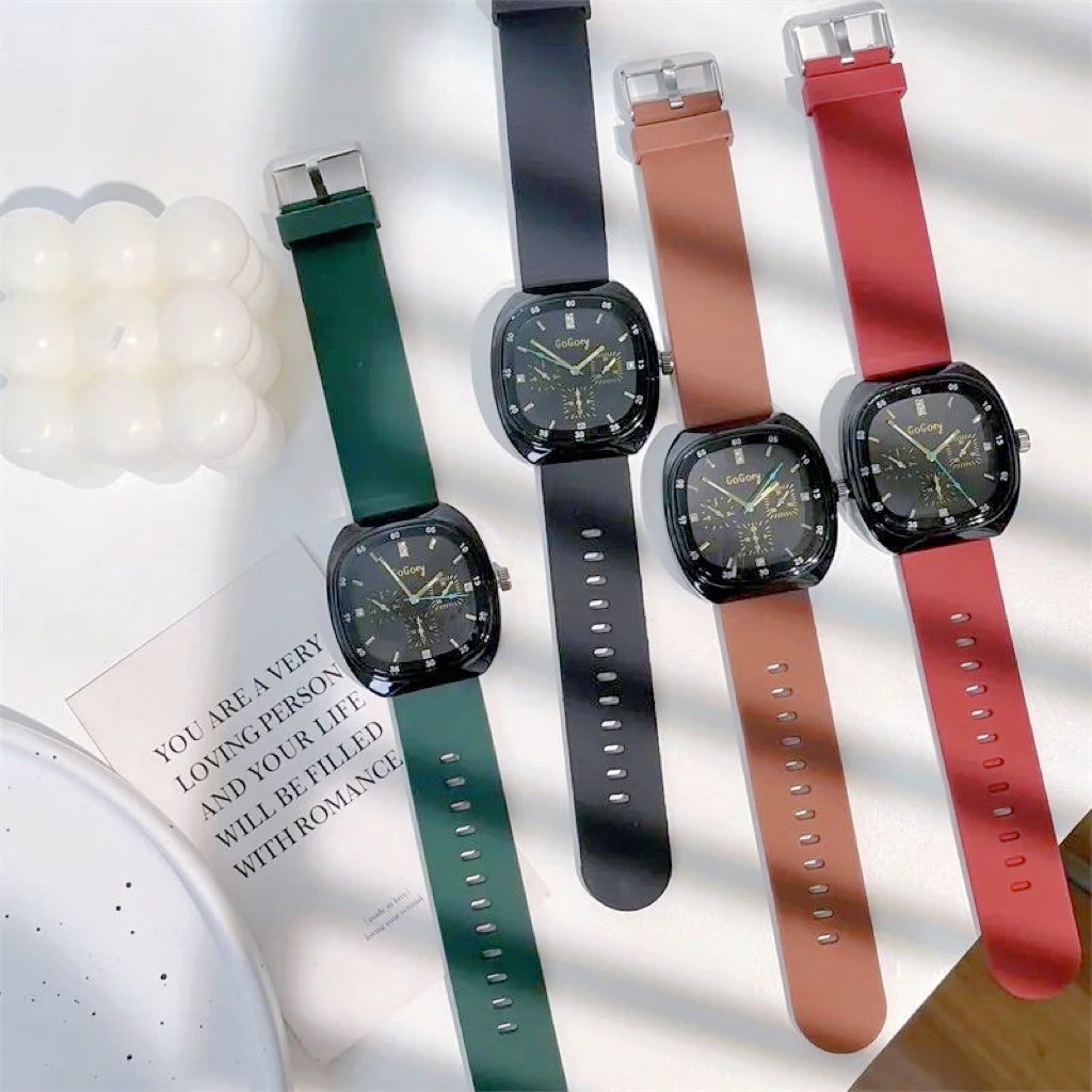 COD✅ Jam Tangan Wanita Fashion Segi Watch Analog Quartz Gaya Popularitas Rubber    S1298