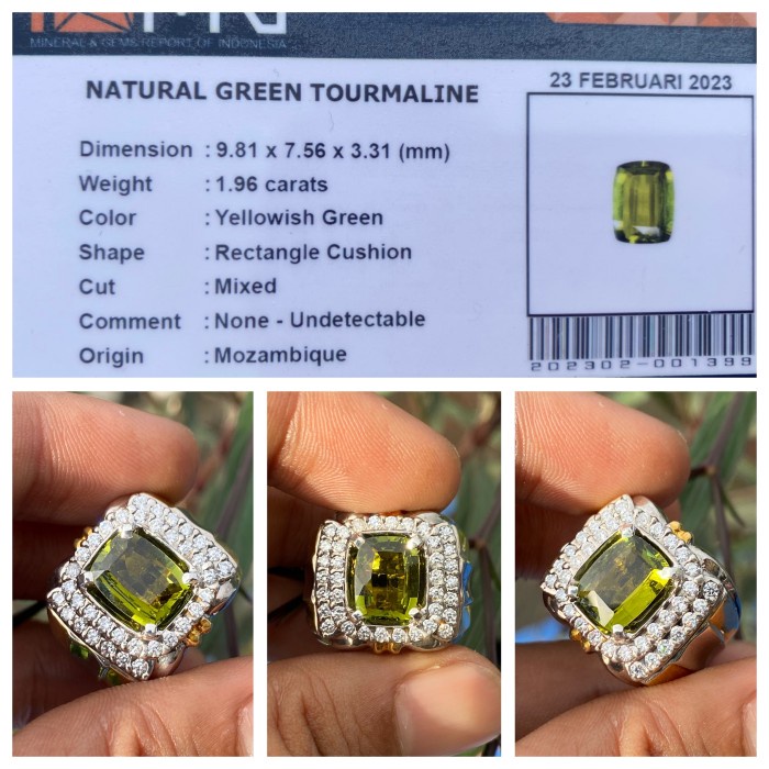 Natural 1.96ct Yellowish Green Tourmaline Ring Perak
