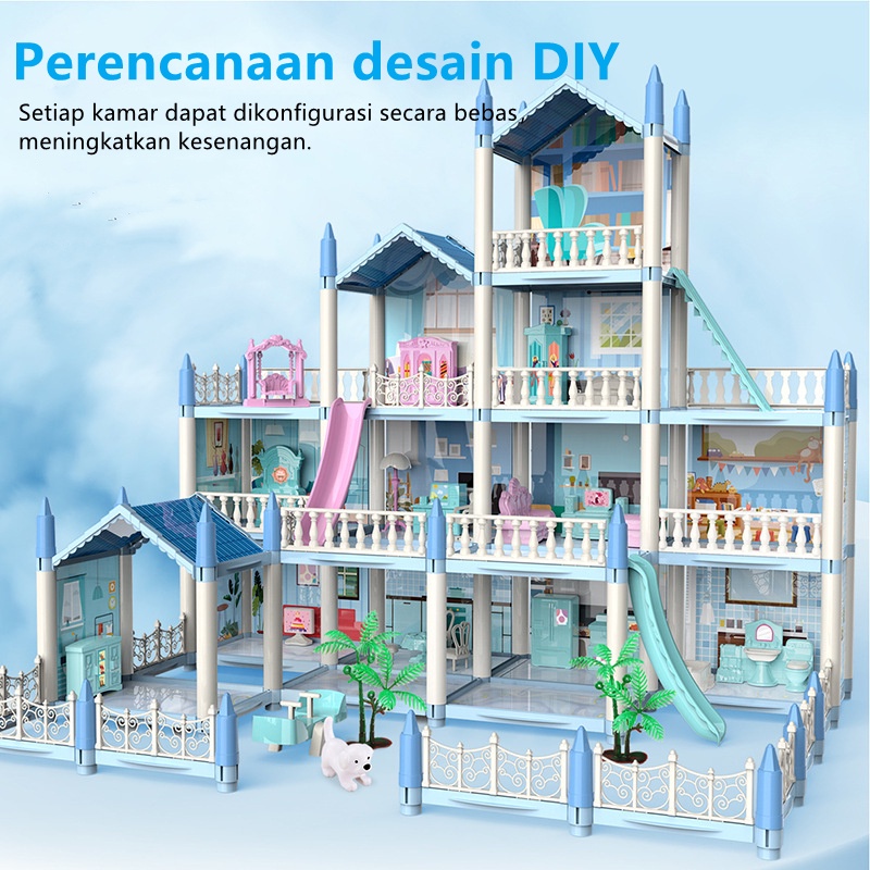 Mainan Doll House Princess Castle Besar 11 House Rumah Rumahan Anak Perempuan Lengkap Perabot Rumah Dengan Lampu