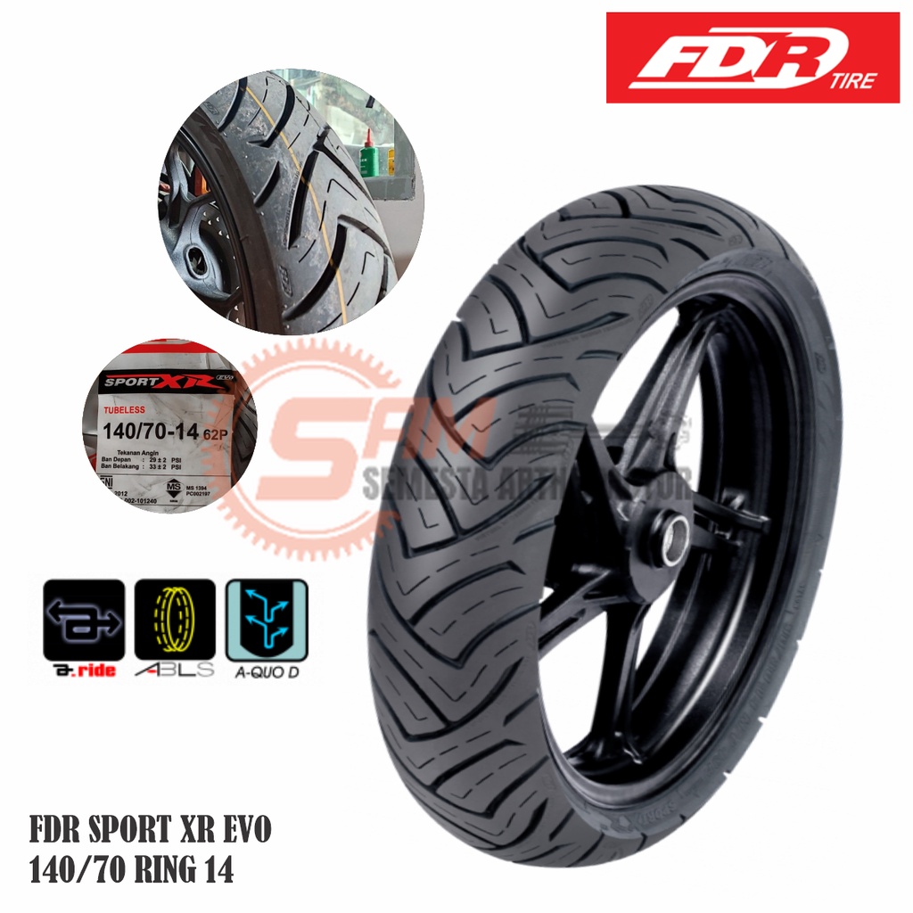 Ban Luar FDR Sport XR Evo 140/70 Ring 14 Belakang Tubeless Motor Matic Aerox 155