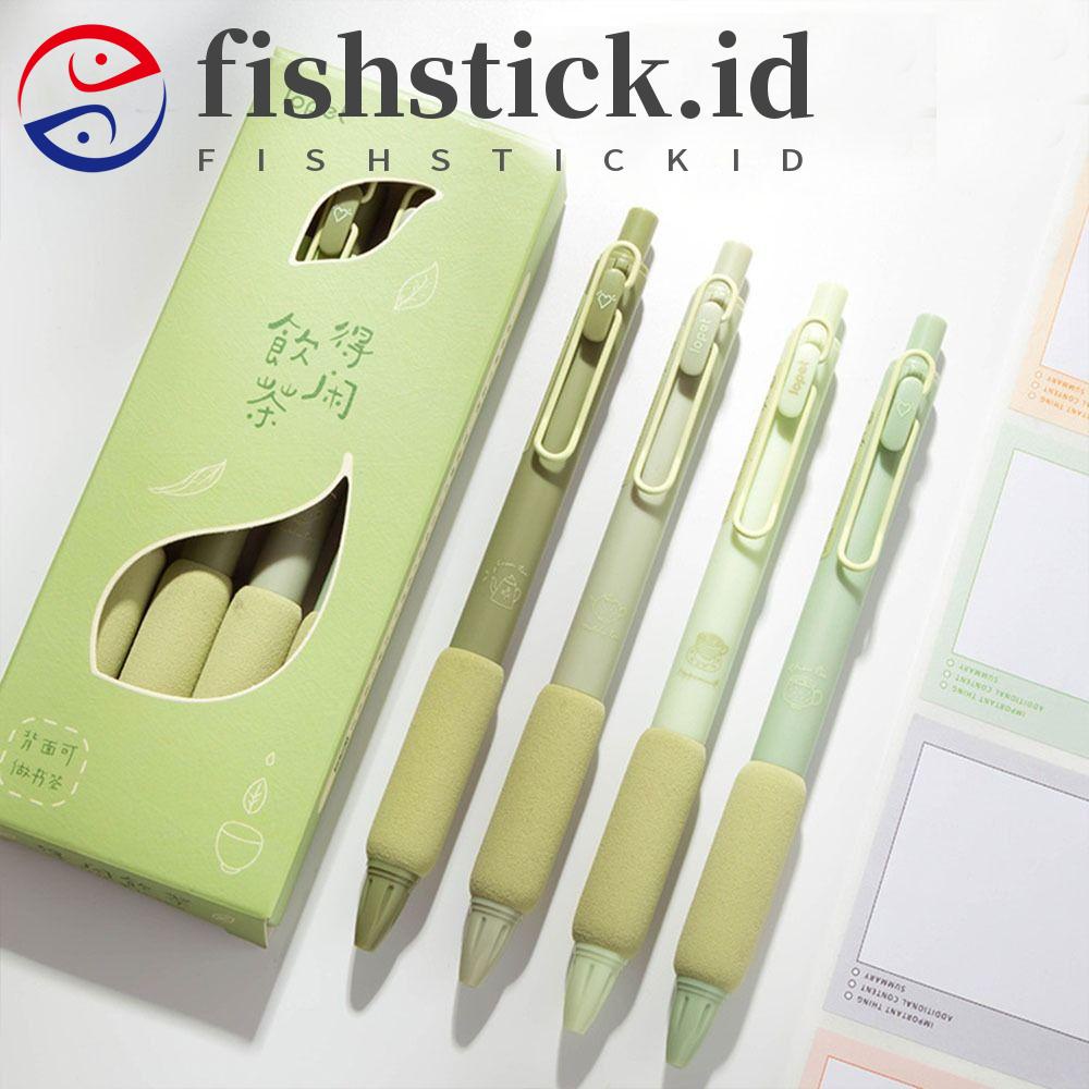 Fishstick Soft Gel Pen Set Tinta Hitam 0.5mm Warna Matcha Alat Tulis Siswa Tidak Sakit Di Jari Bolpoin