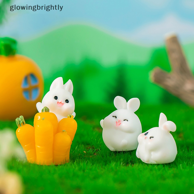 [glowingbrightly] Miniatur Kelinci Model Mini Bunny Figurine Desktop Ornamen Pemandangan Taman Kerajinan Resin Lucu Perlengkapan Dekorasi Rumah Kantor Mobil TFX