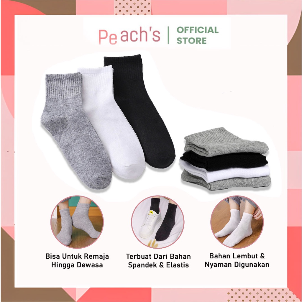 PEACHs - K5732 Kaos Kaki Pria Wanita / Kaos Kaki Polos Sekolah Kantor Olahraga Import / Kaos Kaki Pe