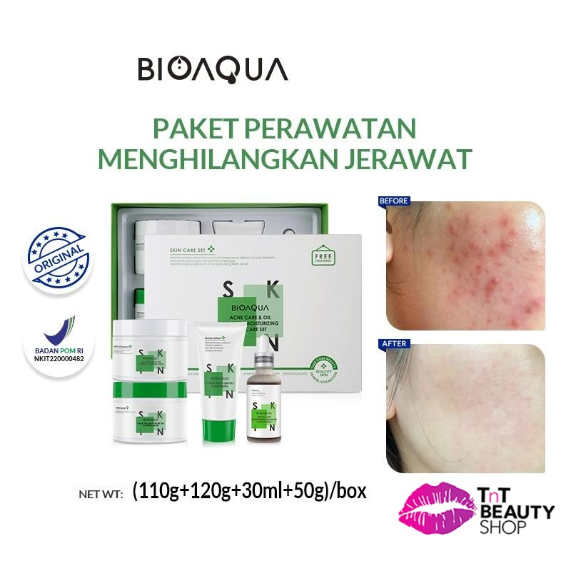 BIOAQUA Anti-Acne Jerawat Oil Control Moisturizing Skin Care Set | With Acne Serum/Oil Control Mask/