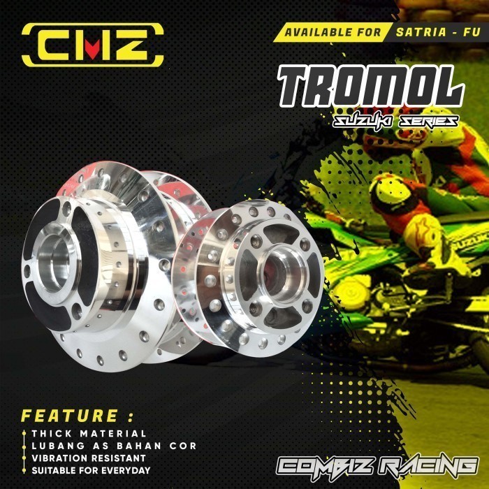 CMZ RACING TROMOL SET DEPAN BELAKANG SATRIA FU CROM BAHAN TEBAL KUALITAS BAGUS