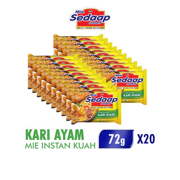 

Sedaap Mie Instan Kari Ayam 72 gr x 20 pcs Free Pouch