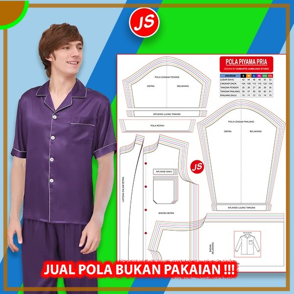 Pola Jiplak Piyama Pria Lengan Pendek 6 in 1 | Aneka Pola