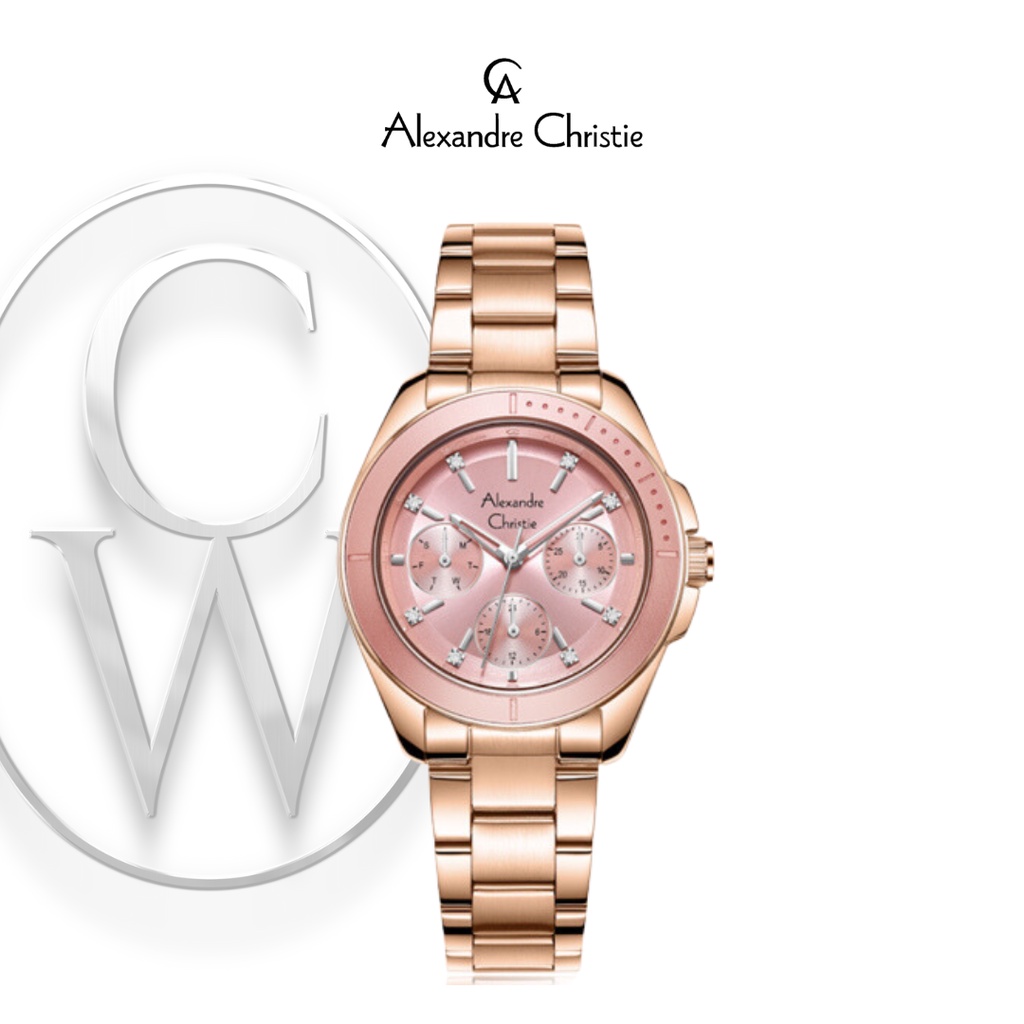 Jam Tangan Wanita Alexandre Christie AC 2A68 BFBRGPN Rantai Sporty Multifungsi Casual Semi Formal bu