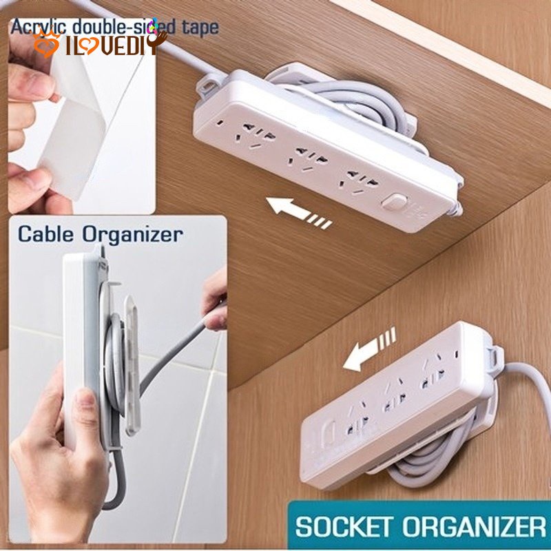 Rak Penyimpanan Soket Strip Daya Yang Dipasang Di Dinding/Self-adhesive Punch Free Power Board Holder/Bracke Kabel Multifungsi Rumah Kantor/Manajer Soket Colokan Kabel Ekstensi Dengan Penggulung