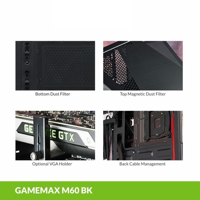 Casing GameMax M60 Black Dual Mesh mATX Gaming PC Case