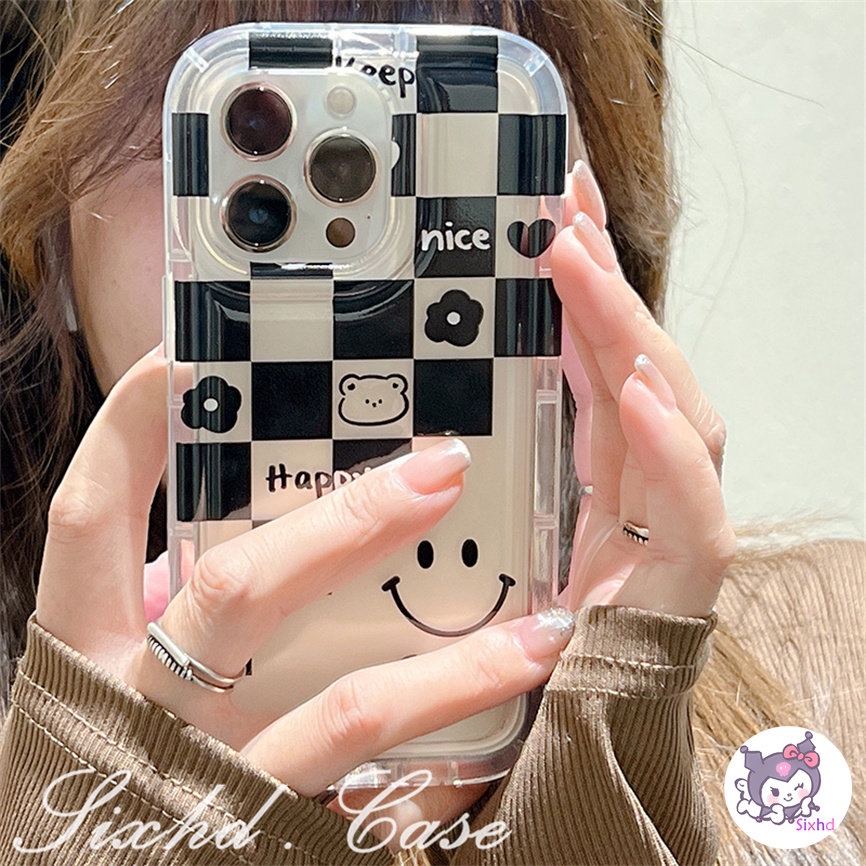 IPHONE Kompatibel Untuk Iphone14 13 12 11 Pro Max SE 2020 X Xr Xs Max8 7 6 6s Plus Ins Hitam Putih Check Smile Face AirBag Case Lembut Shockproof Cover Pelindung