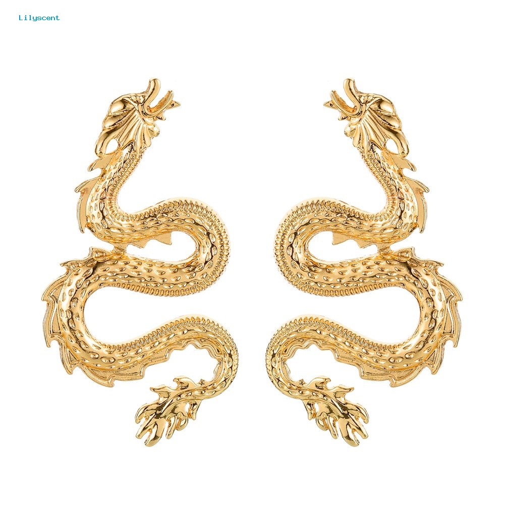 Lilyscent Stylish Wanita Melengkung Bentuk Naga Alloy Ear Studs Earrings Hadiah Perhiasan Pesta