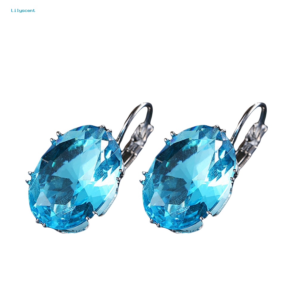 Lilyscent Elegan Wanita Oval Faux Gemstone Hias Menjuntai Leverback Earrings Perhiasan Hadiah