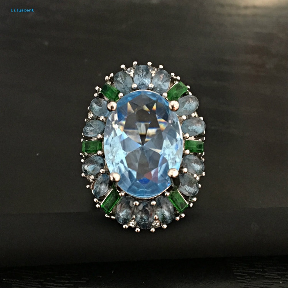 Lilyscent Mewah Wanita Faux Emerald Aquamarine Bunga Cincin Hadiah Perhiasan Pesta Pernikahan