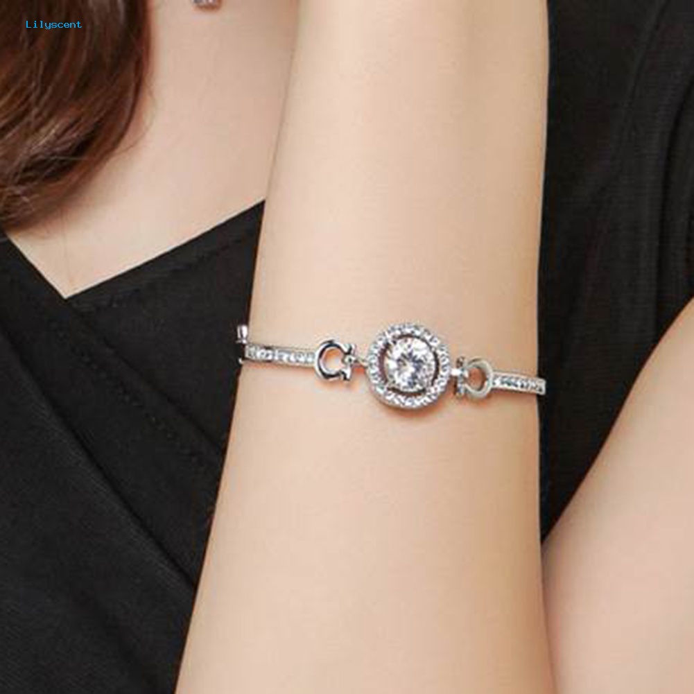 Lilyscent Mewah Cubic Zirconia Hias Adjustable Rantai Gelang Bangle Wanita Perhiasan Hadiah