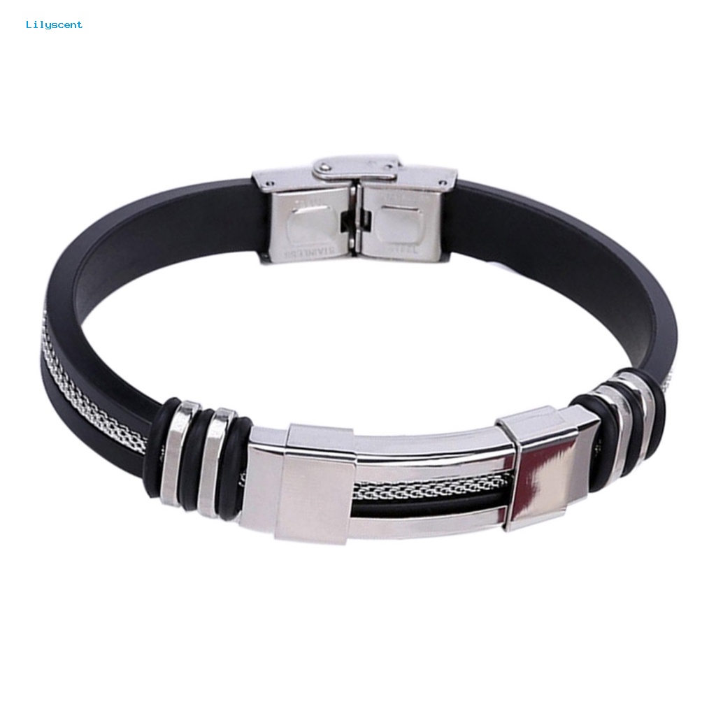 Lilyscent Gelang Tangan Silikon Untuk Kehidupan Sehari-Hari Pria Kawat Stainless Steel Gelang Lebar Kawat Anti Karat