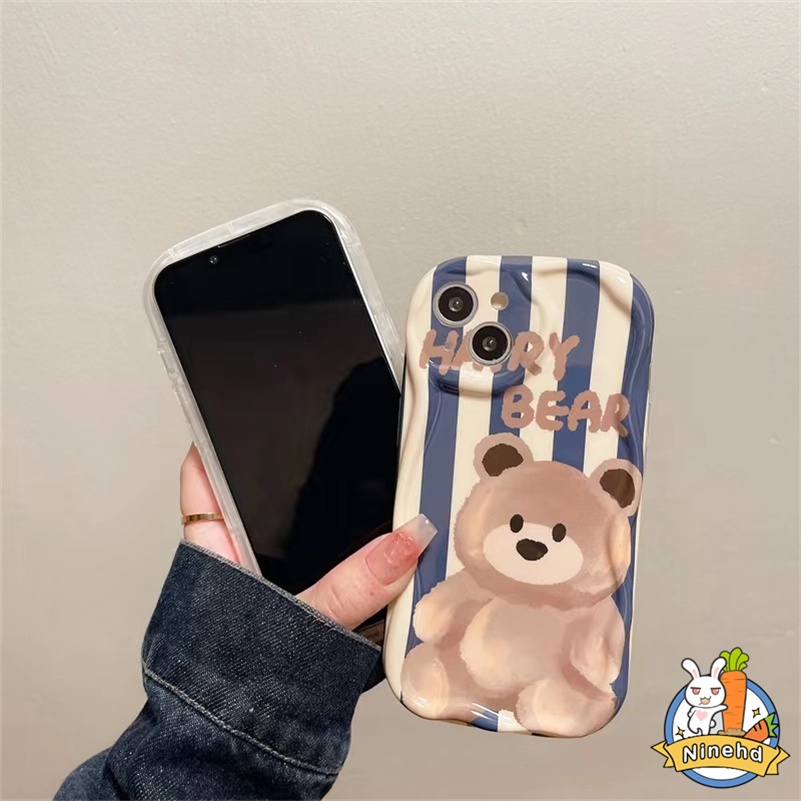 IPHONE Casing Kompatibel Untuk Iphone14 13 12 11 Pro Max X Xr Xs Max8 7 6 6s Plus SE 2020 Fashion Garis Biru Beruang Ponsel Case Perlindungan Lensa Shockproof Bumper Silikon Cover Pelindung