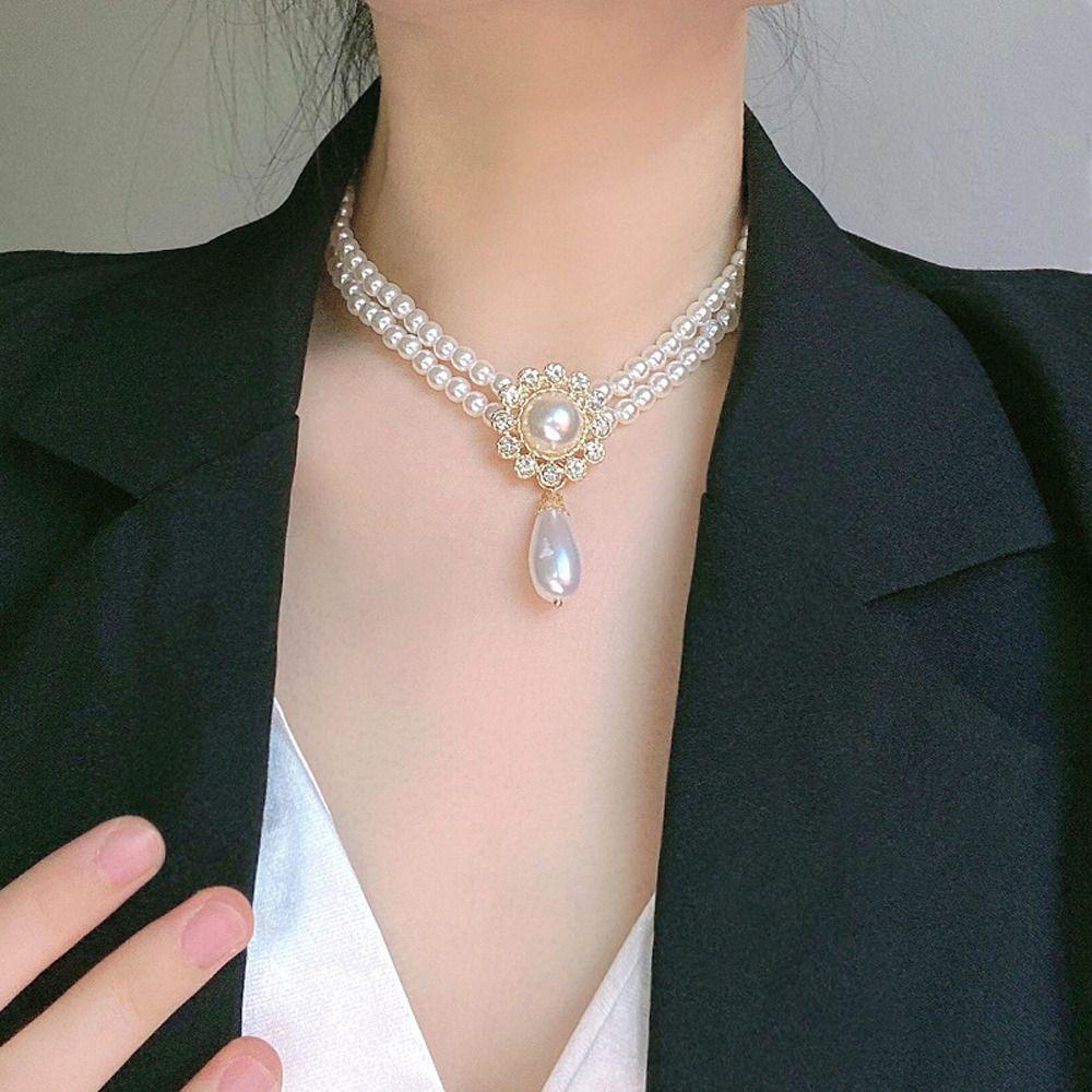 Mxbeauty Wanita Vintage Kalung Elegan Manis Halus Mutiara Rantai Klavikula Hadiah Ulang Tahun Double Layer Gadis Indah Choker