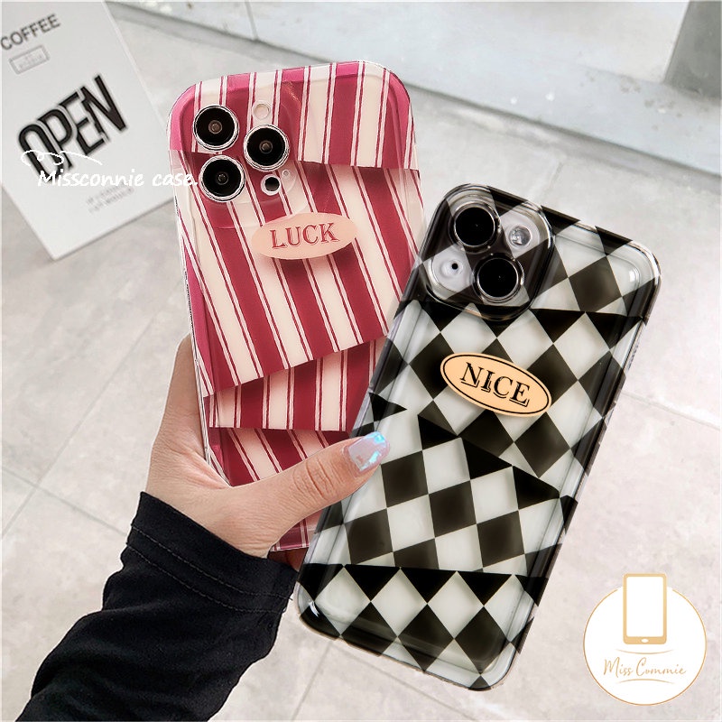 IPHONE Shockproof Airbag Soft Tpu Phone Case Kompatibel Untuk Iphone11 12 14 13 Pro Max7 6 8 6s Plus X XR 7Plus XS Max SE 2020 Couple Ins Art Stripe Diamond Irregular Pattern Cover