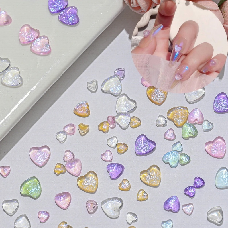 3d Kristal Aurora Busur-Simpul Cinta Hati Nail Art Dekorasi/Pesona Kuku Berlian Imitasi Glitter Transparan/Bagian Kuku Jelly DIY
