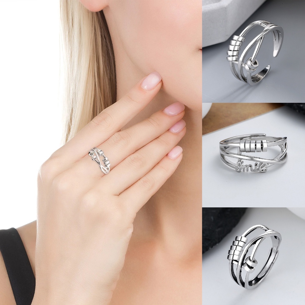 Fashion Temperamen Multi Layer Cross Finger Ring/Smart Transfer Bead Open Ring/Dekompresi Tumpuk Perhiasan Aksesoris