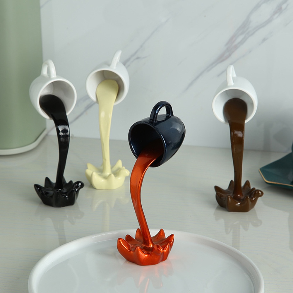 Sculpture 3d Cangkir Kopi Ornamen Patung Resin Mengambang Cangkir Kopi Seni Patung Tumpah Magic Menuang Cair Percikan Cangkir Kopi Desktop Dekorasi Hadiah Ulang Tahun