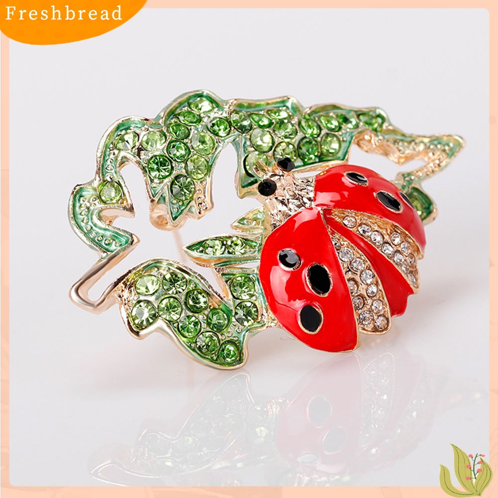 &lt; Freshbread &gt; Fashion Wanita Berlian Imitasi Ladybird Bentuk Daun Bros Pin Gaun Syal Aksesori